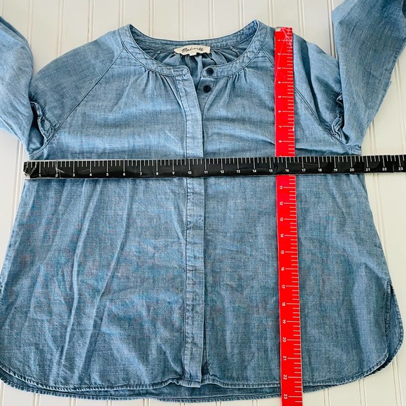 Madewell Size S Light Blue Denim Ruffle Shirt - Picture 9 of 11